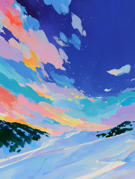 Ski trails in the snowy mountains