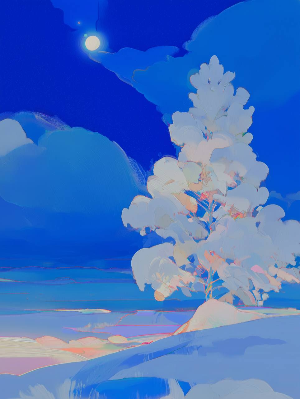 Snowy Tree and a Full Moon